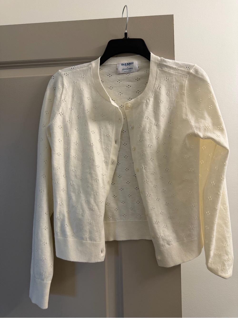 Old Navy Cream Eyelet Crewneck Cardigan